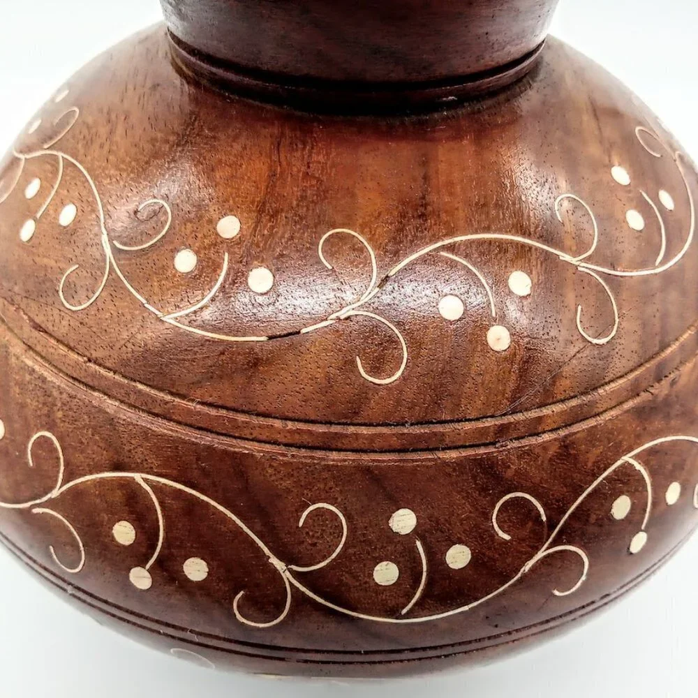 Hand-Turned 6-Inch Decorated Wood Vase